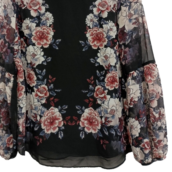 Zac & Rachel Women's Black Floral Bishop Sleeve Blouse Lined Sz M - Picture 4 of 4
